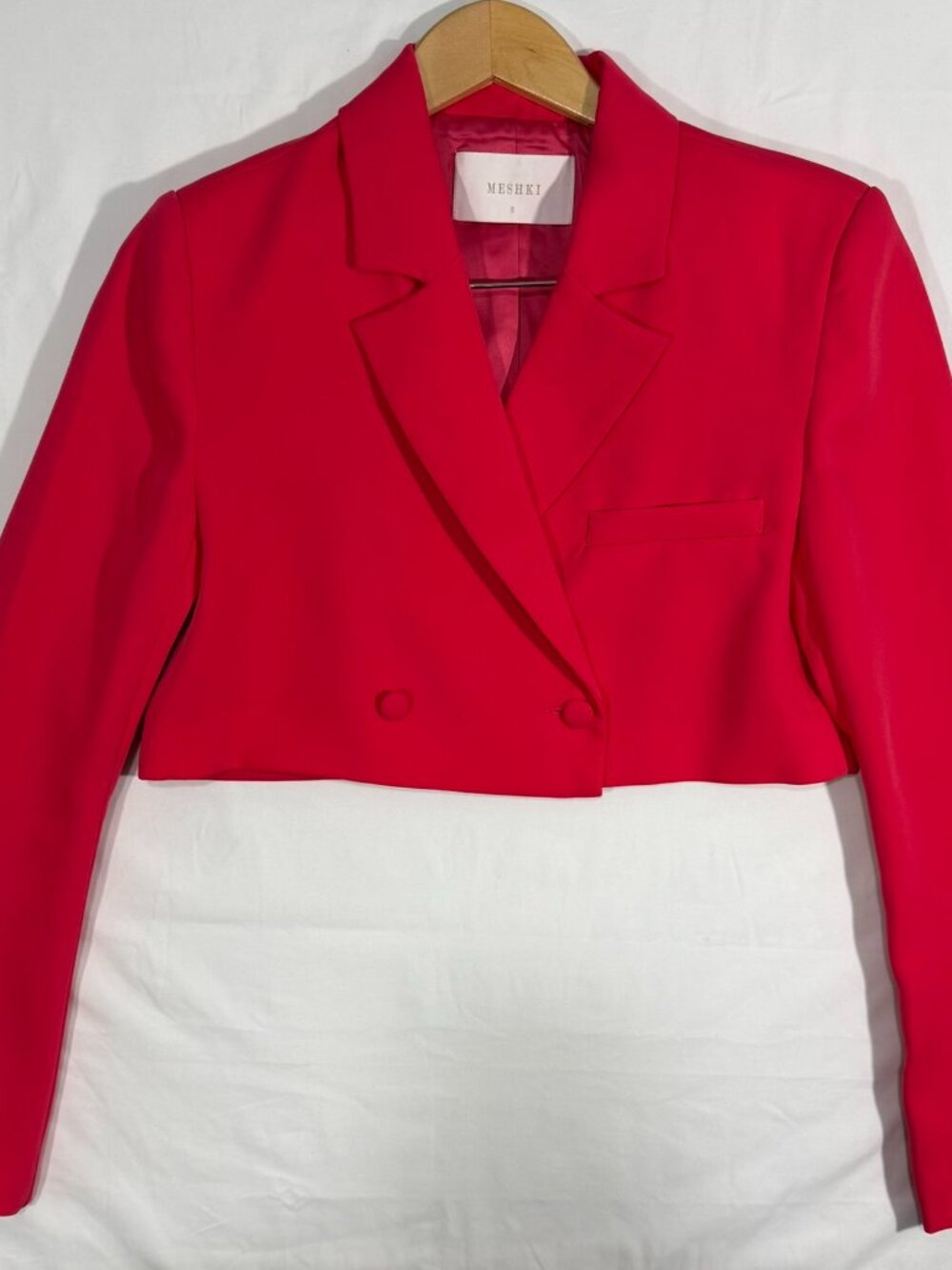 MESHKI Red Cropped Double Breasted Blazer Size S